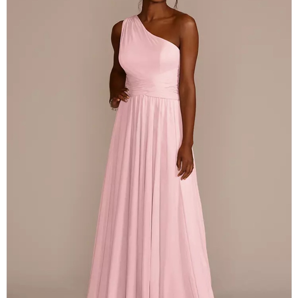 David's Bridal Pink Asymmetrical Pleated Gown